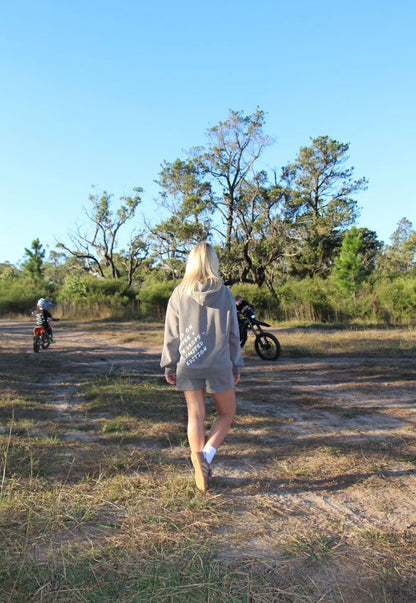 In Stock - Available Now - Moto Mum Relaxed Faded Hoodie- Fuelled on Coffee & Gate Drops